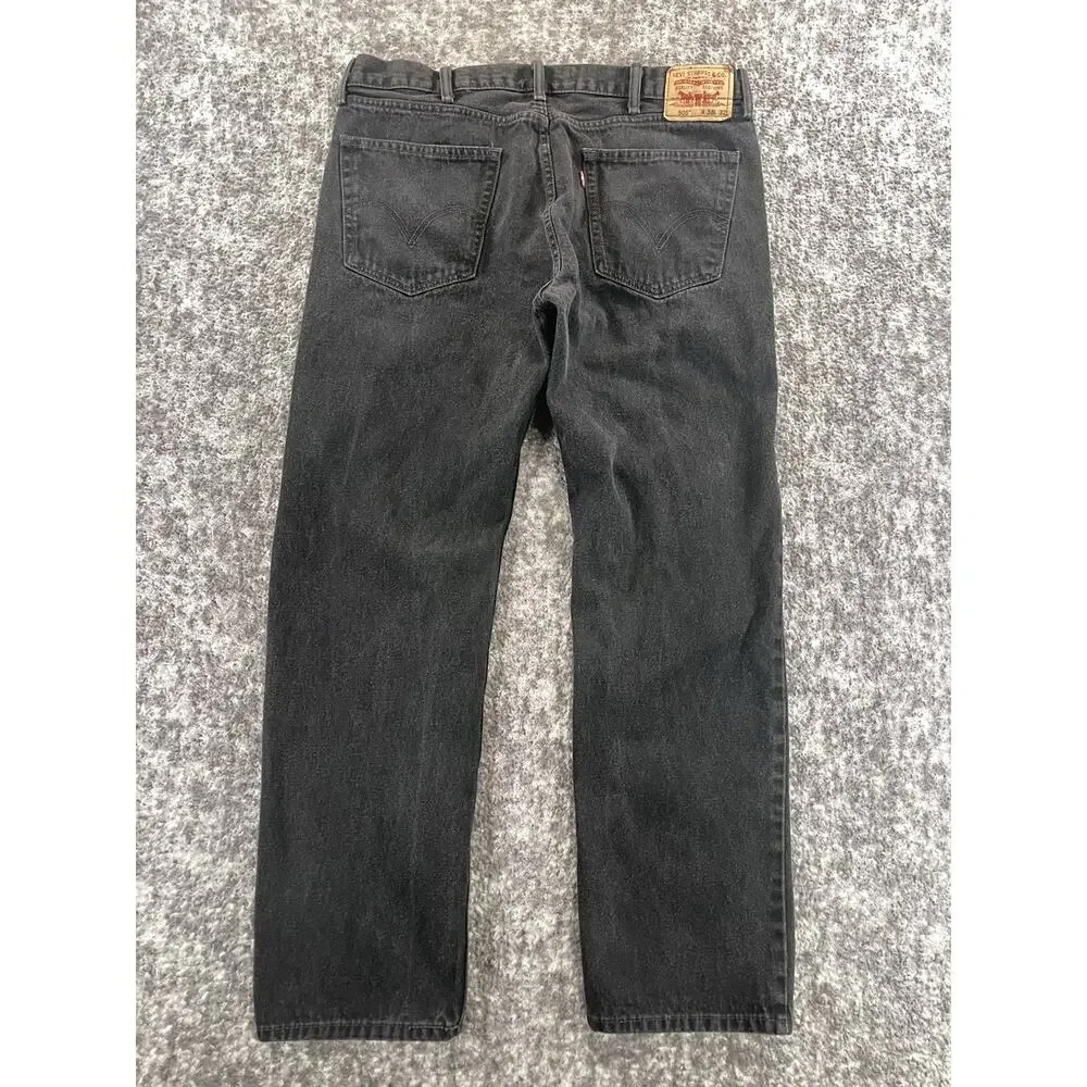 Levis 505 Mens 38x32 Regular Fit Straight Leg Black Denim Jeans